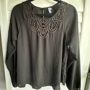Xhilaration Charcoal Blouse with Crochet Neckline